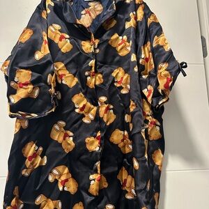 Teddy Bear Print Black Nightgown